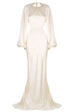 Shona Joy LA LUNE BALLOON SLEEVE OPEN BACK MAXI DRESS - CREAM