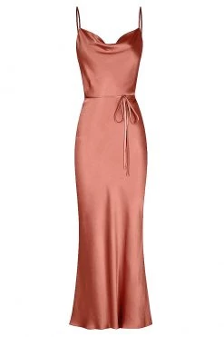 Shona Joy LA LUNE BIAS COWL MIDI DRESS - TERRACOTTA DRESSES