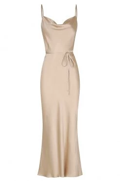 Shona Joy LA LUNE BIAS COWL MIDI DRESS - GOLD