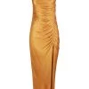 Shona Joy LILY BIAS RUCHED MIDI DRESS - TURMERIC DRESSES