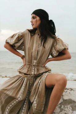 Shona Joy LIZETE SHORT SLEEVE DRAWSTRING MIDI DRESS