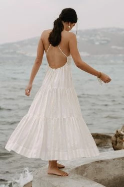 Shona Joy LUANA LINEN BACKLESS HALTER MIDI DRESS - IVORY