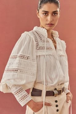 Shona Joy BEST SELLERS LUCIA BALLOON SLEEVE FRILL SHIRT - IVORY