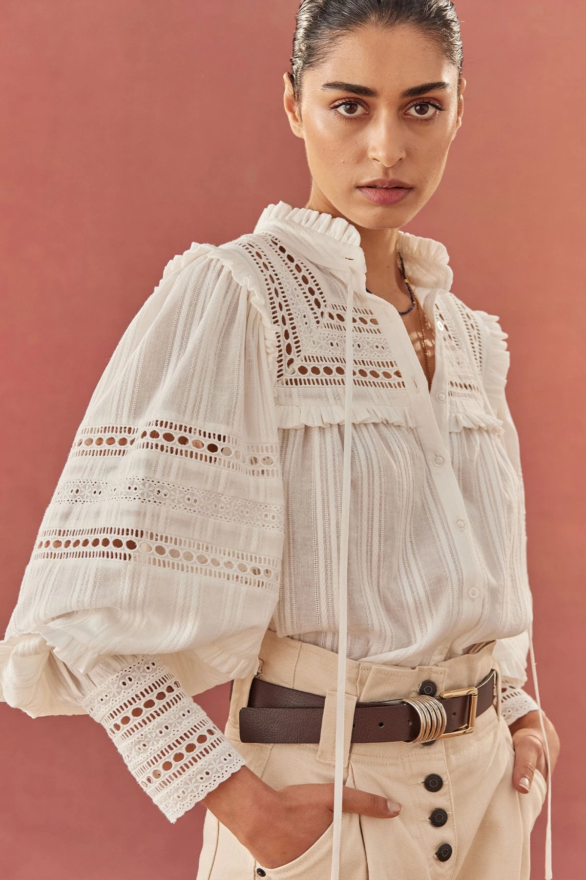 Shona Joy BEST SELLERS LUCIA BALLOON SLEEVE FRILL SHIRT - IVORY 2 Shona Joy BEST SELLERS LUCIA BALLOON SLEEVE FRILL SHIRT - IVORY