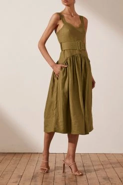 Shona Joy DRESSES LUCILLE LINEN MIDI DRESS - CUMIN