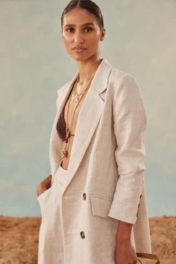 Shona Joy LUNA LINEN DOUBLE BREASTED BLAZER - NATURAL BEST SELLERS