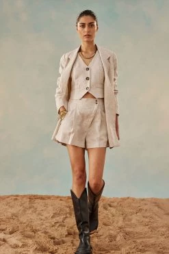Shona Joy LUNA LINEN ASYMMETRIC SHORT - NATURAL SHORTS & PANTS