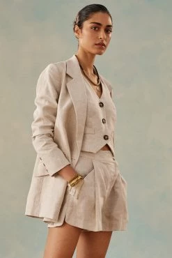 Shona Joy LUNA LINEN ASYMMETRIC SHORT - NATURAL SHORTS & PANTS