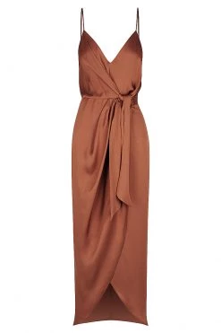 Shona Joy LUXE TIE FRONT COCKTAIL DRESS - MOCHA DRESSES