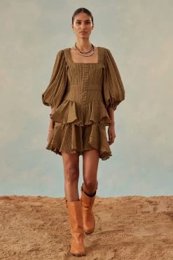 Shona Joy MILA SQUARE NECK MINI DRESS - CUMIN DRESSES