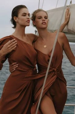 Shona Joy LUXE TIE FRONT COCKTAIL DRESS - MOCHA DRESSES