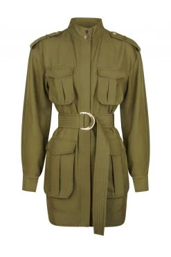 Shona Joy MATILDA LINEN LONG SLEEVE UTILITY MINI DRESS - FOREST DRESSES