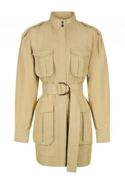 Shona Joy MATILDA LINEN LONG SLEEVE UTILITY MINI DRESS - WHEAT DRESSES