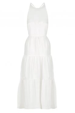 Shona Joy DRESSES MAYA LINEN BACKLESS HALTER MIDI DRESS - IVORY
