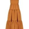 Shona Joy MAYA LINEN PIN TUCK OPEN BACK TIERED MIDI DRESS - TURMERIC
