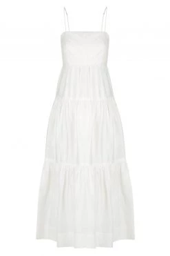 Shona Joy MAYA LINEN PIN TUCK OPEN BACK TIERED MIDI DRESS - IVORY