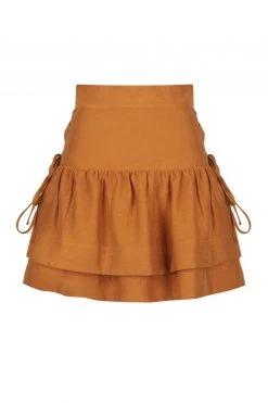 Shona Joy SKIRTS MAYA LINEN LACE UP FRILL MINI SKIRT - TURMERIC