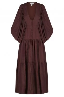 Shona Joy MILA PLUNGED TIERED MIDI DRESS - COCOA DRESSES
