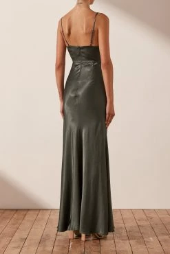 Shona Joy LA LUNE CROSS DRAPED MAXI DRESS - OLIVE DRESSES