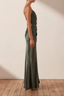 Shona Joy LA LUNE CROSS DRAPED MAXI DRESS - OLIVE DRESSES
