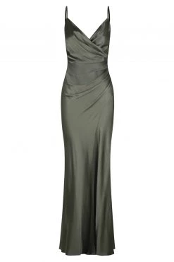 Shona Joy LA LUNE CROSS DRAPED MAXI DRESS - OLIVE DRESSES