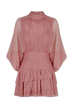 Shona Joy OLYMPIA LONG SLEEVE RUCHED MINI DRESS - ANTIQUE ROSE DRESSES