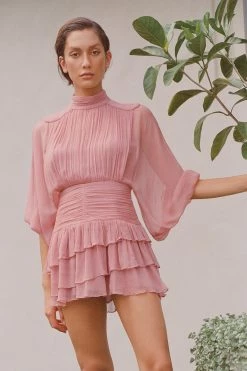 Shona Joy OLYMPIA LONG SLEEVE RUCHED MINI DRESS - ANTIQUE ROSE DRESSES