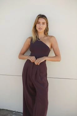 Shona Joy TOPS BASIC ONE SHOULDER TOP - COCOA