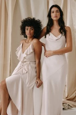 Shona Joy LUXE BIAS FRILL WRAP DRESS - PORCELAIN DRESSES