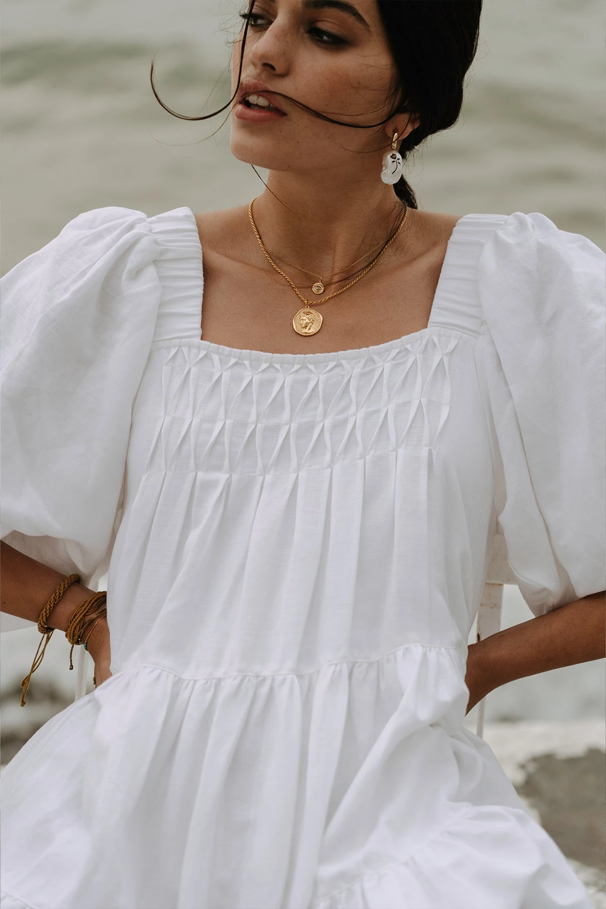 Shona Joy PAULINA LINEN SQUARE NECK TIERED MINI DRESS - IVORY DRESSES 3 Shona Joy PAULINA LINEN SQUARE NECK TIERED MINI DRESS - IVORY DRESSES