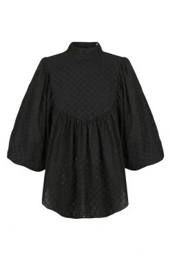Shona Joy POPPY HIGH NECK BALLOON SLEEVE BLOUSE - BLACK TOPS