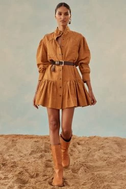 Shona Joy PRISCILA HIGH NECK UTILITY MINI DRESS - TURMERIC