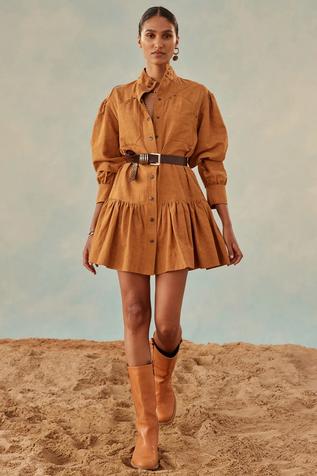 Shona Joy PRISCILA HIGH NECK UTILITY MINI DRESS - TURMERIC 2 Shona Joy PRISCILA HIGH NECK UTILITY MINI DRESS - TURMERIC