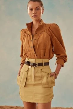 Shona Joy TOPS PRISCILA HIGH NECK UTILITY SHIRT - TURMERIC