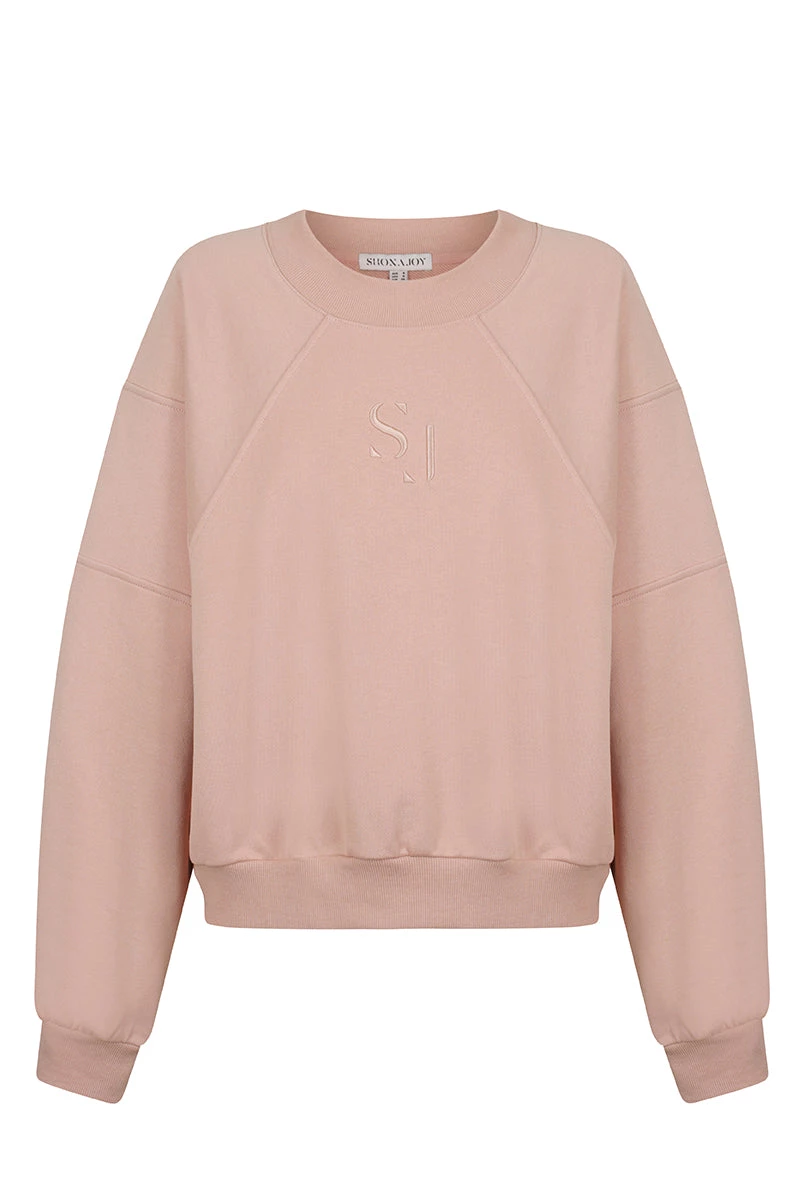 Shona Joy TOPS SJ LOGO BATWING SWEATER - ROSE DUST 1 Shona Joy TOPS SJ LOGO BATWING SWEATER - ROSE DUST