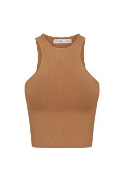 Shona Joy BASIC RACER BACK TOP - TAN TOPS
