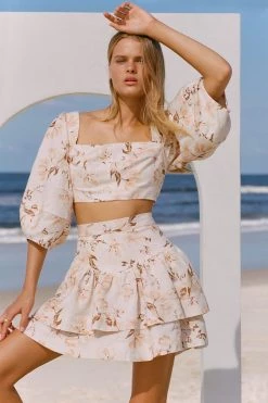 Shona Joy ROXANNE LINEN OPEN BACK CROP TOP