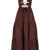 Shona Joy RUBI LINEN LACE UP BACKLESS MIDI DRESS - COCOA DRESSES