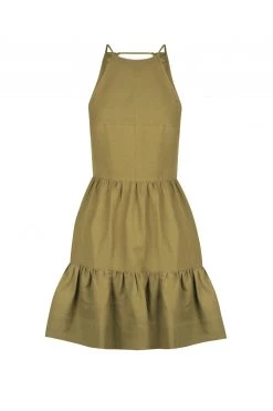 Shona Joy RUBI LINEN OPEN BACK TIERED MINI DRESS - CUMIN