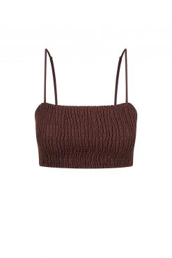 Shona Joy RUBI LINEN SHIRRED BRALETE - COCOA TOPS