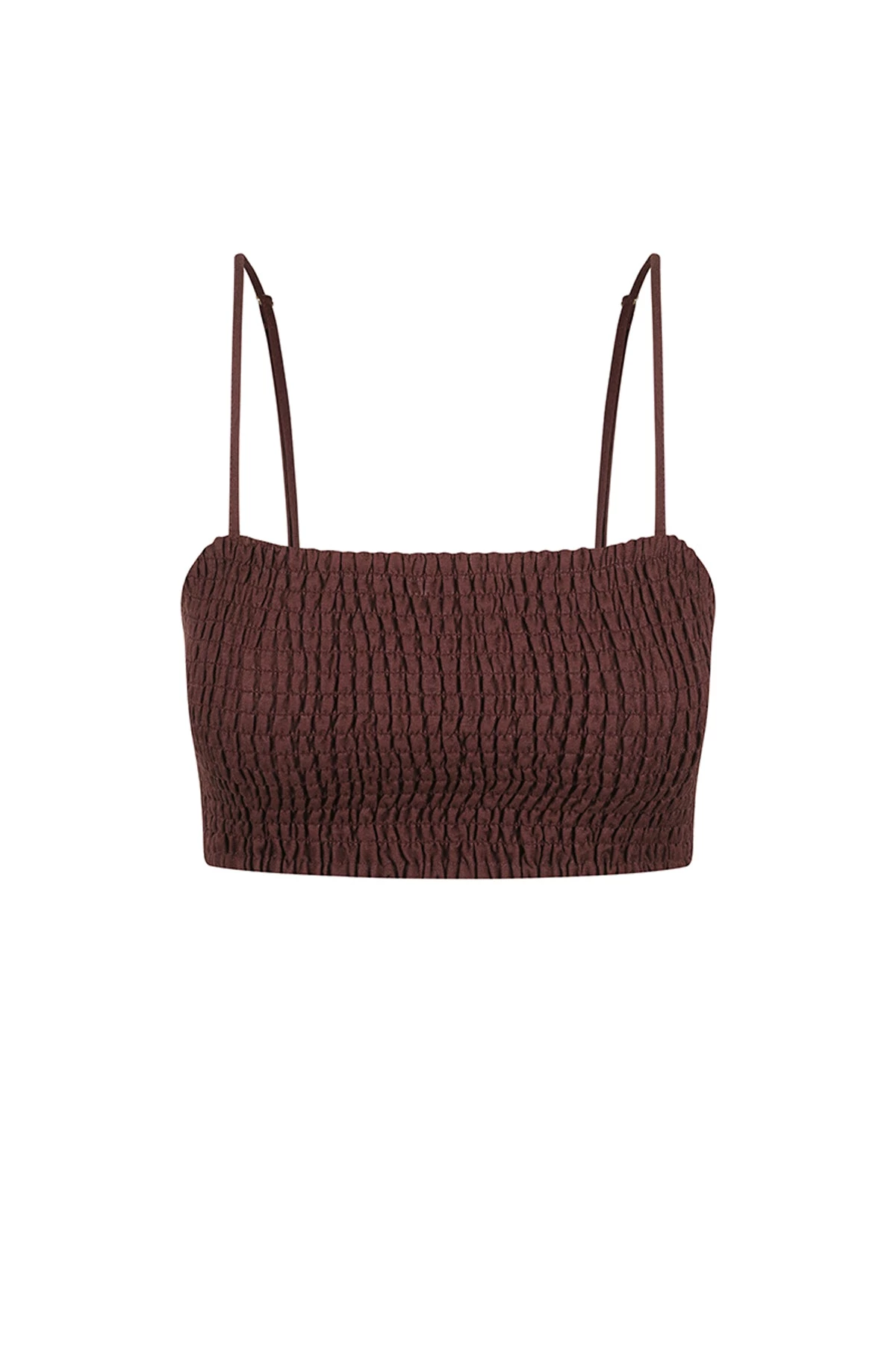 Shona Joy RUBI LINEN SHIRRED BRALETE - COCOA TOPS 1 Shona Joy RUBI LINEN SHIRRED BRALETE - COCOA TOPS