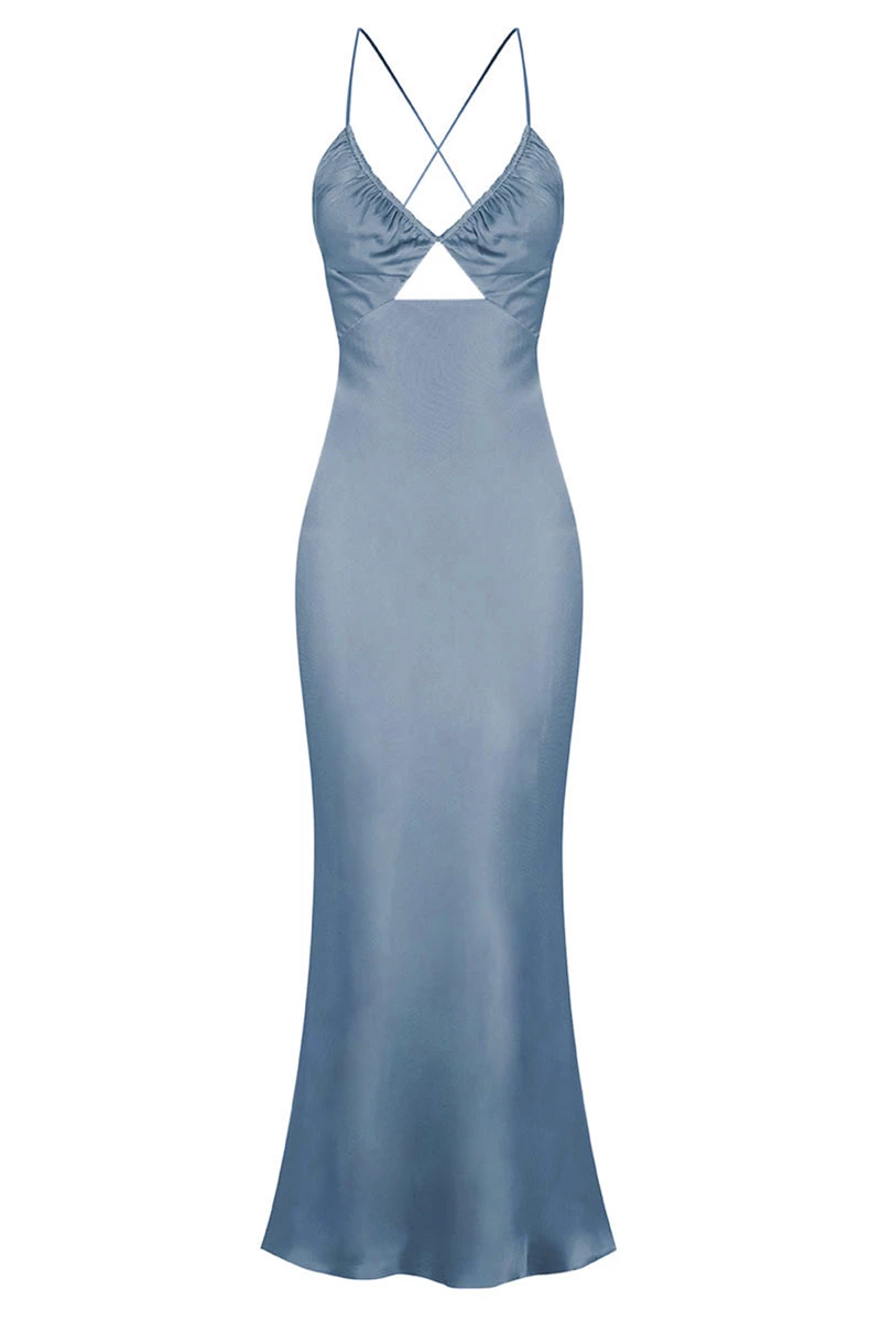 Shona Joy LA LUNE RUCHED BODICE MIDI DRESS - BLUE SMOKE 1 Shona Joy LA LUNE RUCHED BODICE MIDI DRESS - BLUE SMOKE