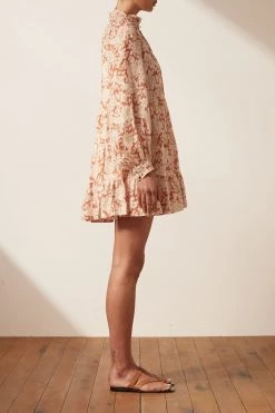 Shona Joy DRESSES FLOR LINEN BALLOON SLEEVE PIN TUCK TIERED MINI DRESS