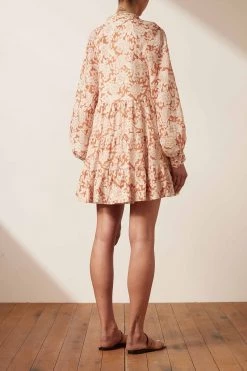 Shona Joy DRESSES FLOR LINEN BALLOON SLEEVE PIN TUCK TIERED MINI DRESS