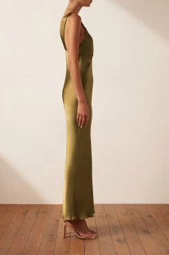 Shona Joy BEST SELLERS GIORGIA PLUNGED MIDI DRESS - OLIVE OIL