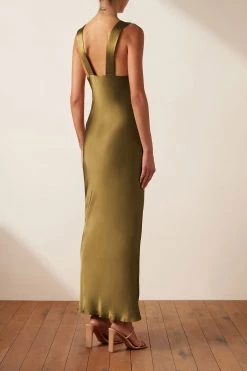 Shona Joy BEST SELLERS GIORGIA PLUNGED MIDI DRESS - OLIVE OIL