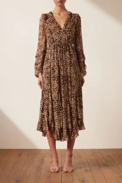 Shona Joy VALERIA BALLOON SLEEVE GODET MIDI DRESS DRESSES