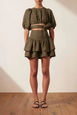 Shona Joy TOPS JULIANA LINEN SHORT SLEEVE TIE BACK CROP TOP - FOREST 10 Shona Joy TOPS JULIANA LINEN SHORT SLEEVE TIE BACK CROP TOP - FOREST
