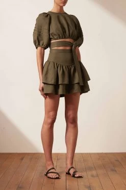 Shona Joy TOPS JULIANA LINEN SHORT SLEEVE TIE BACK CROP TOP - FOREST 11 Shona Joy TOPS JULIANA LINEN SHORT SLEEVE TIE BACK CROP TOP - FOREST