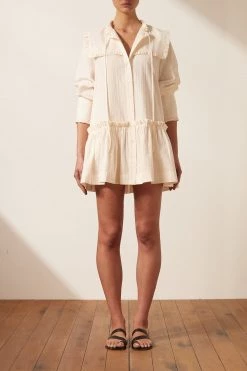 Shona Joy DRESSES ELLA FRILL CAPE MINI DRESS - VANILLA